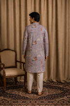 ANDAAZ – Dusty Lavender Printed Silk Blend Kurta for Men