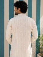 AAINA ivory mirror work kurta for men - back view