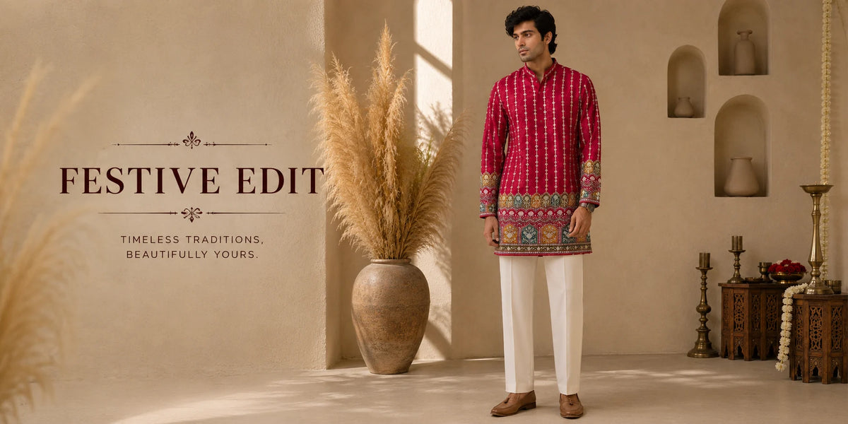 INDIAN MENS DESIGNER KURTA FESTIVE EDIT SHORT KURTA