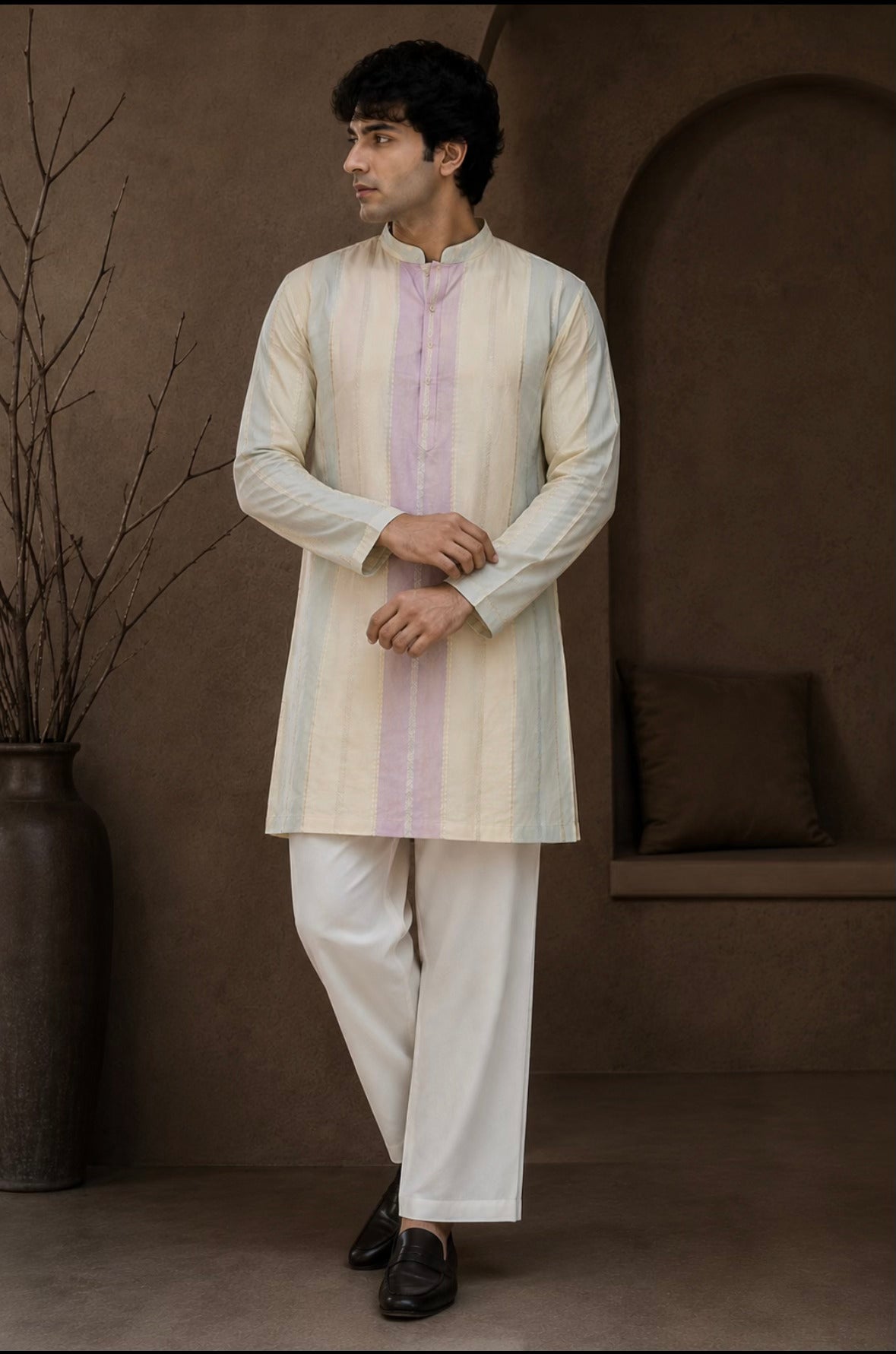  MASTANA multicolour striped Banarasi kurta for men - front view