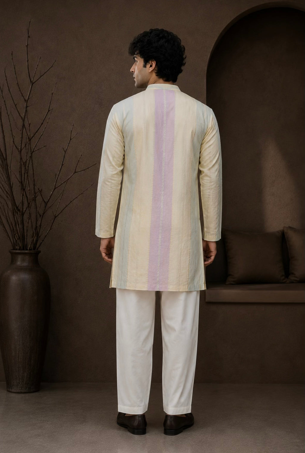  MASTANA multicolour striped kurta for men - back view