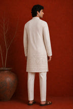 SUKOON ivory embroidered kurta set for men - back view