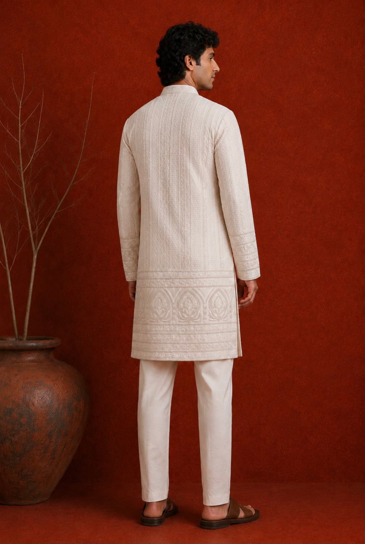 SUKOON ivory embroidered kurta set for men - back view
